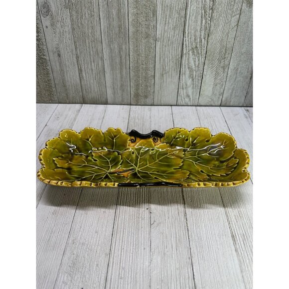 Vtg Czechoslovakian Rectangular Relief Relish Dish Leaf Design #642 11.5" Long - Picture 3 of 7